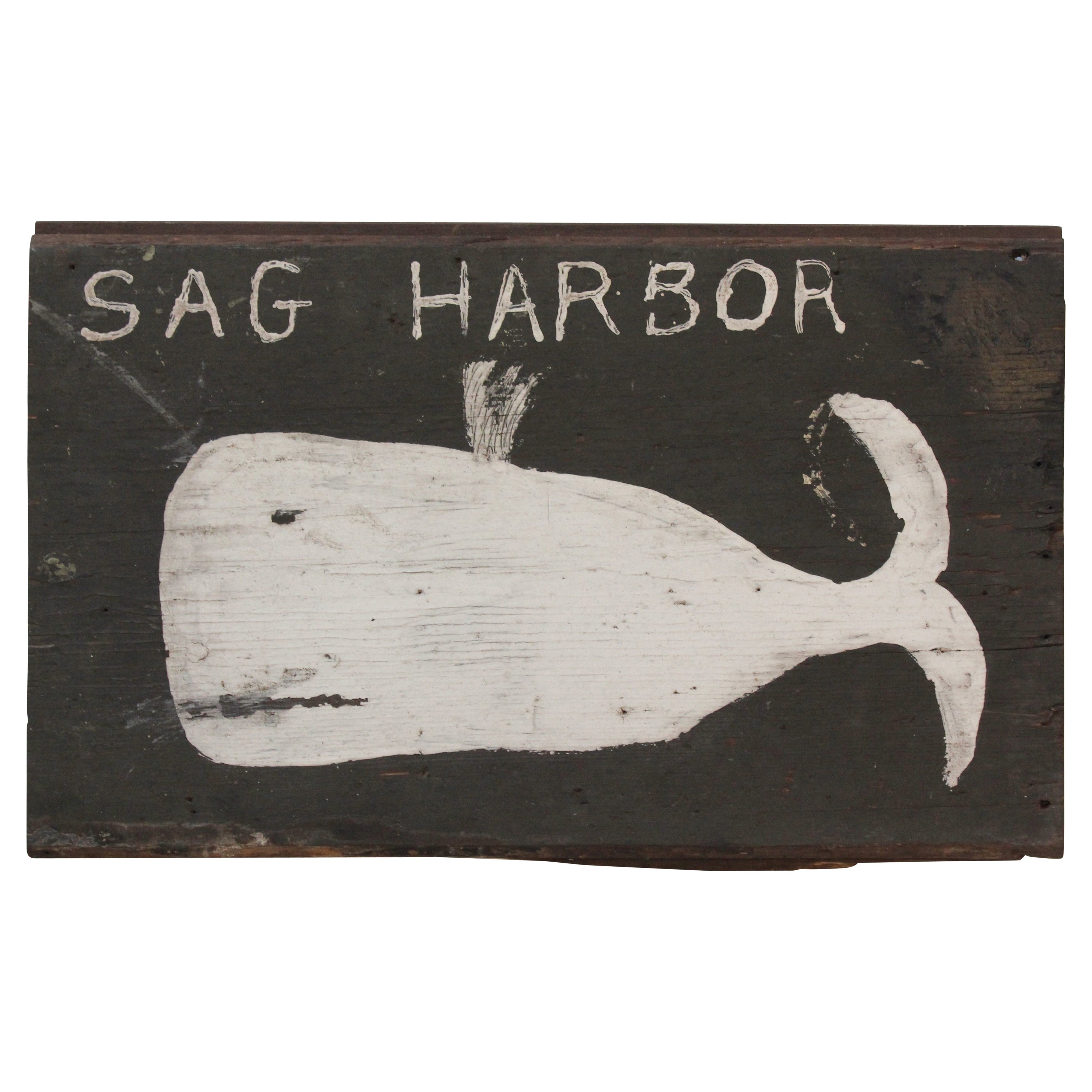 Vintage Folk Art Hand-Made Carved and Painted Sag Harbor "Whale" Sign