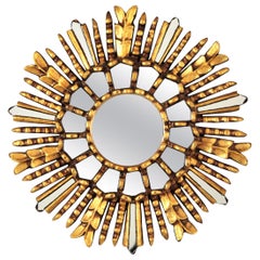 Sunburst Mirror in Giltwood with Mirror Insets, 1950s