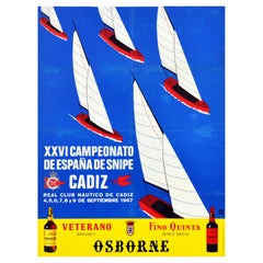 Original Vintage Spanish Water Sport Poster Snipe Sailing Regatta Cadiz Spain