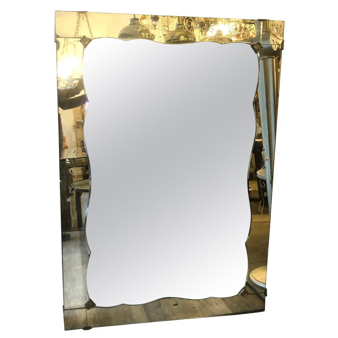 Large Wavy Edge Deco Clear Etched Wall Mirror at 1stDibs wavy edge