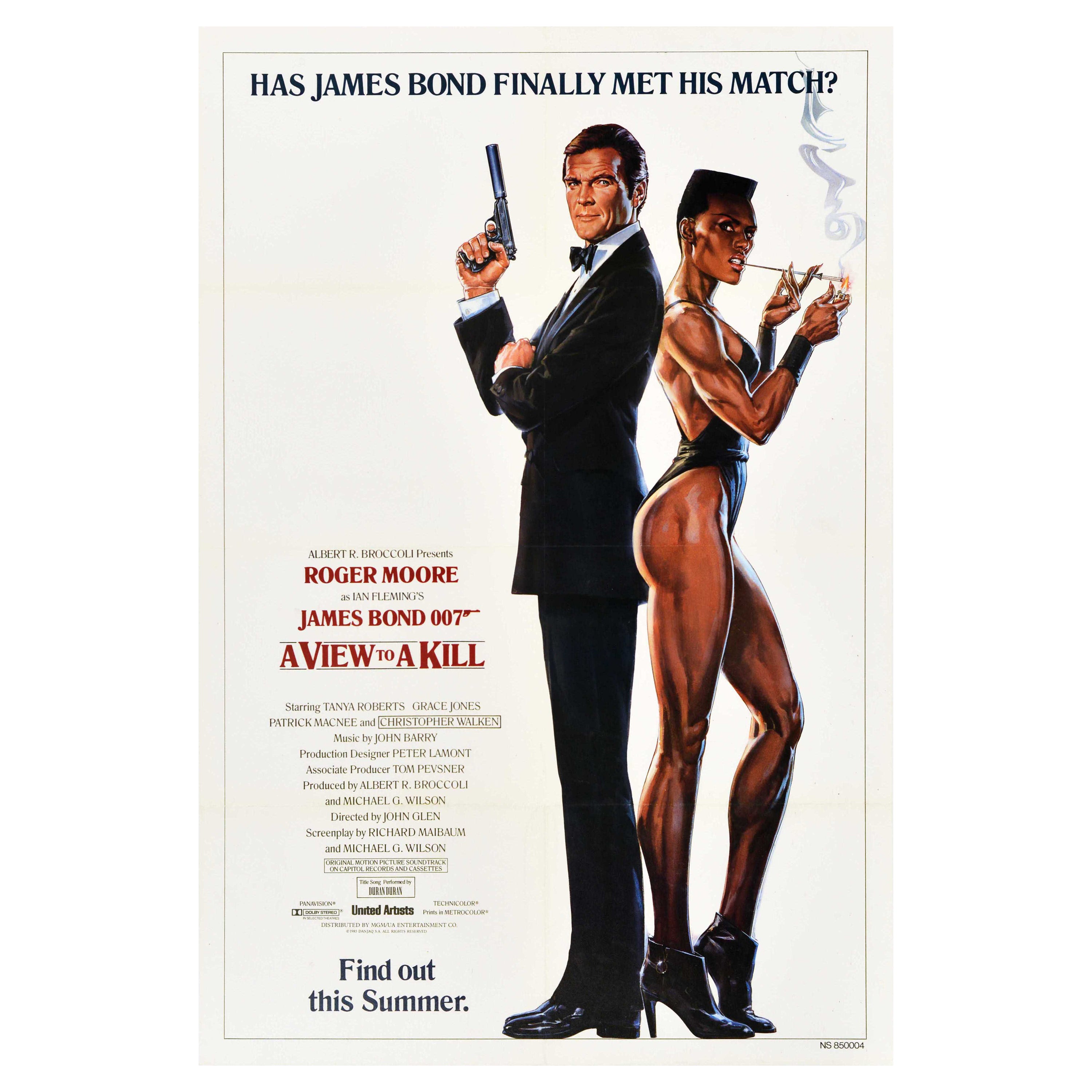 Affiche vintage d'origine du film James Bond « A View To A Kill » 007, Roger Moore Goozee
