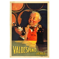 Original Antique Drink Poster Advertising Valdespino Jerez Sherry Wine Spain Art