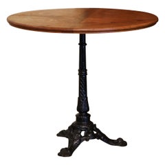 19th Century Napoleon III Parisian Iron Bistrot Table with Oak Parquet Top