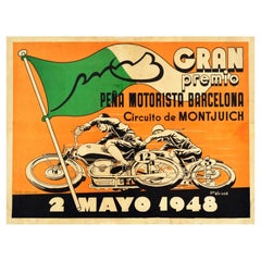Affiche originale de sport vintage Gran Premio Pena Motorista Barcelona Montjuic