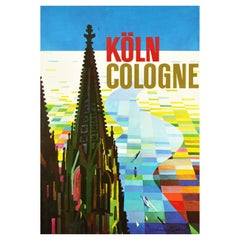 Original Vintage Travel Poster Koln Cologne Cathedral Germany Mid-Century Modern