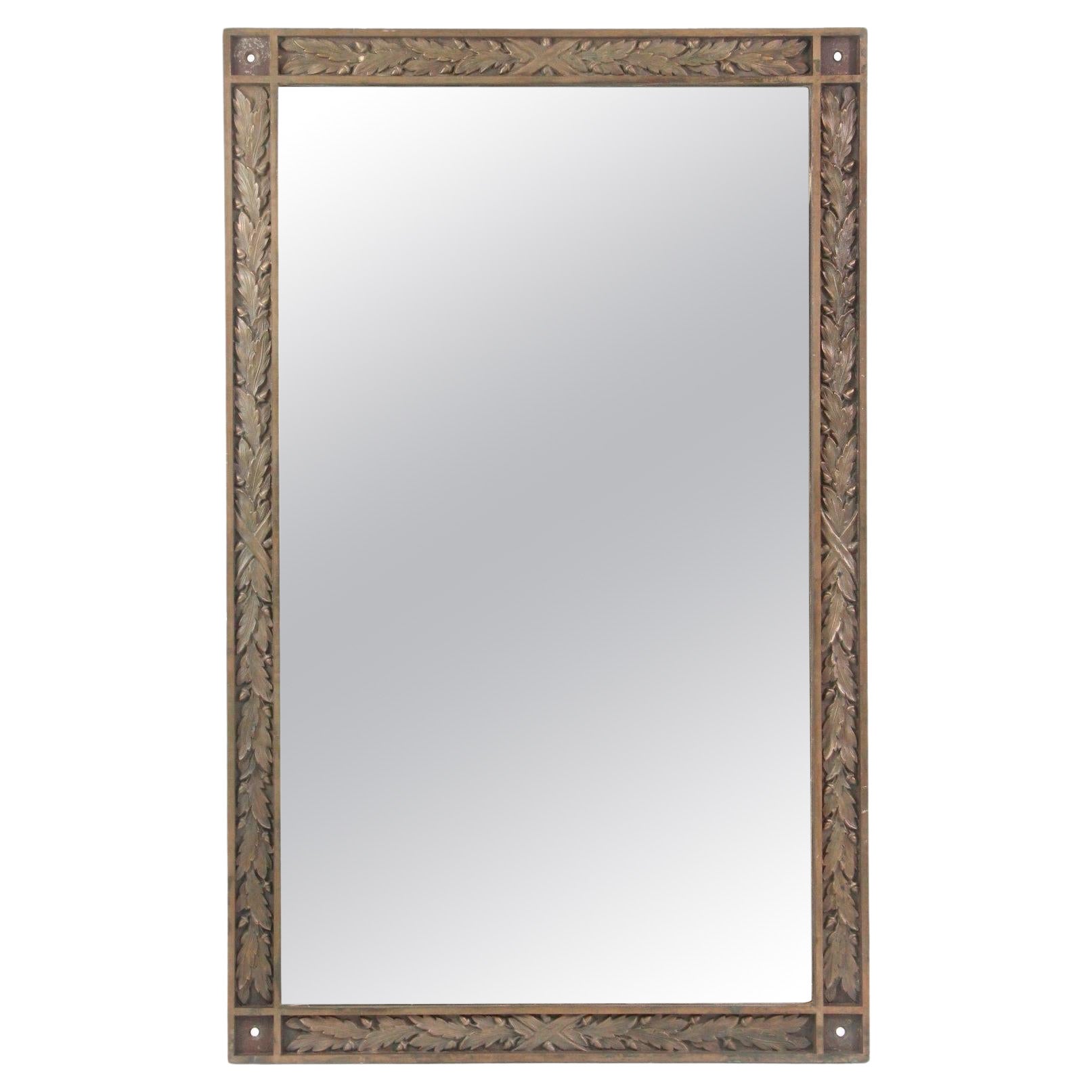 Bronze Framed Distressed Mirror Foliage Pattern  4 ft Tall For Sale