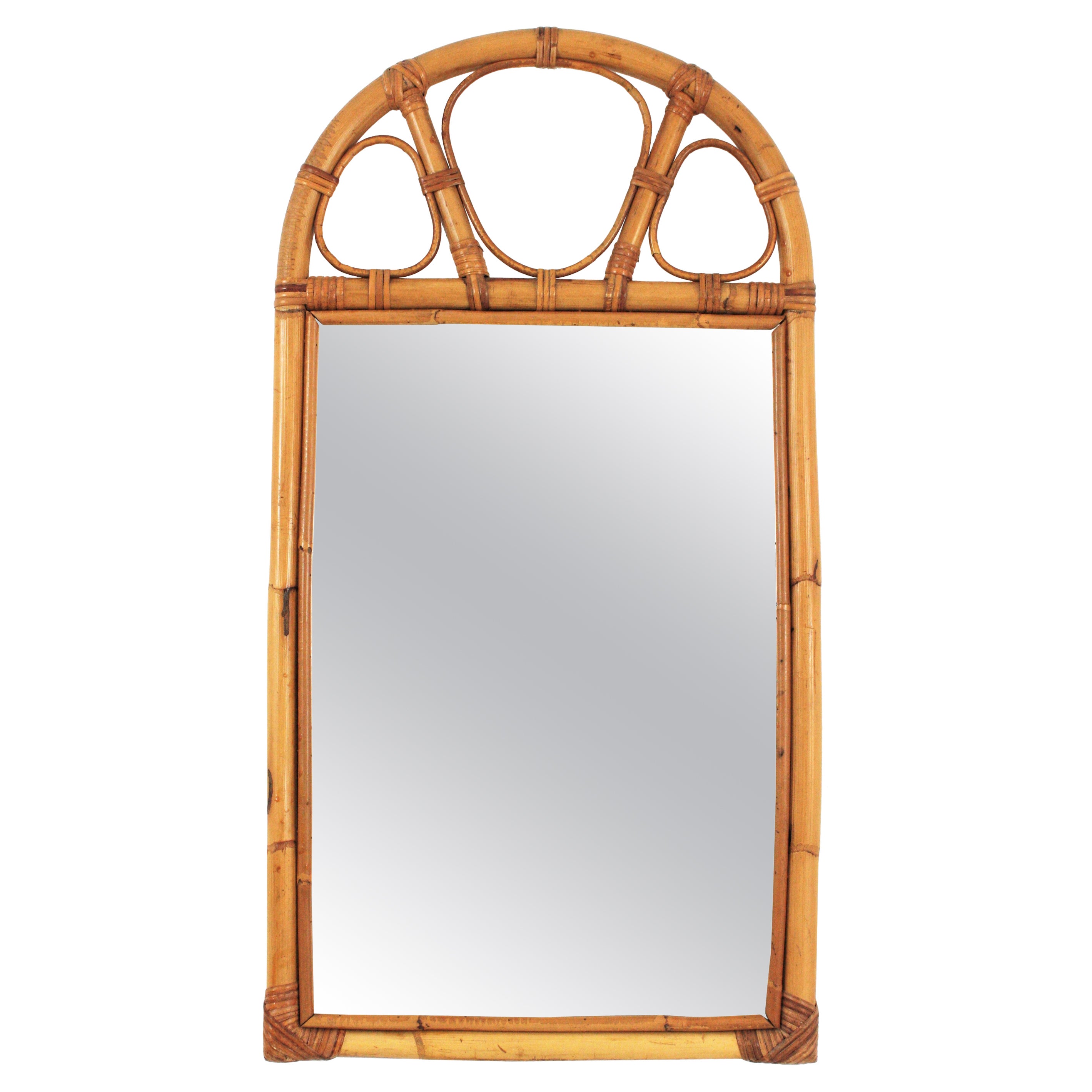 Bamboo Rattan Arched Mirror, 1960s