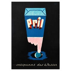Original Vintage Advertising Poster For Pril Washing Up Powder Relaxes The Water