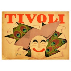 Original Antique Travel Poster Advertising Tivoli Park Copenhagen Denmark Clown