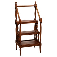 Vintage Mid-Century French Louis XIII Carved Walnut Three-Stair Library Step Ladder