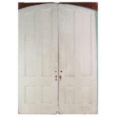 Set of Antique 4 Pane Wood Pocket Doors Painted White Vertical Panels