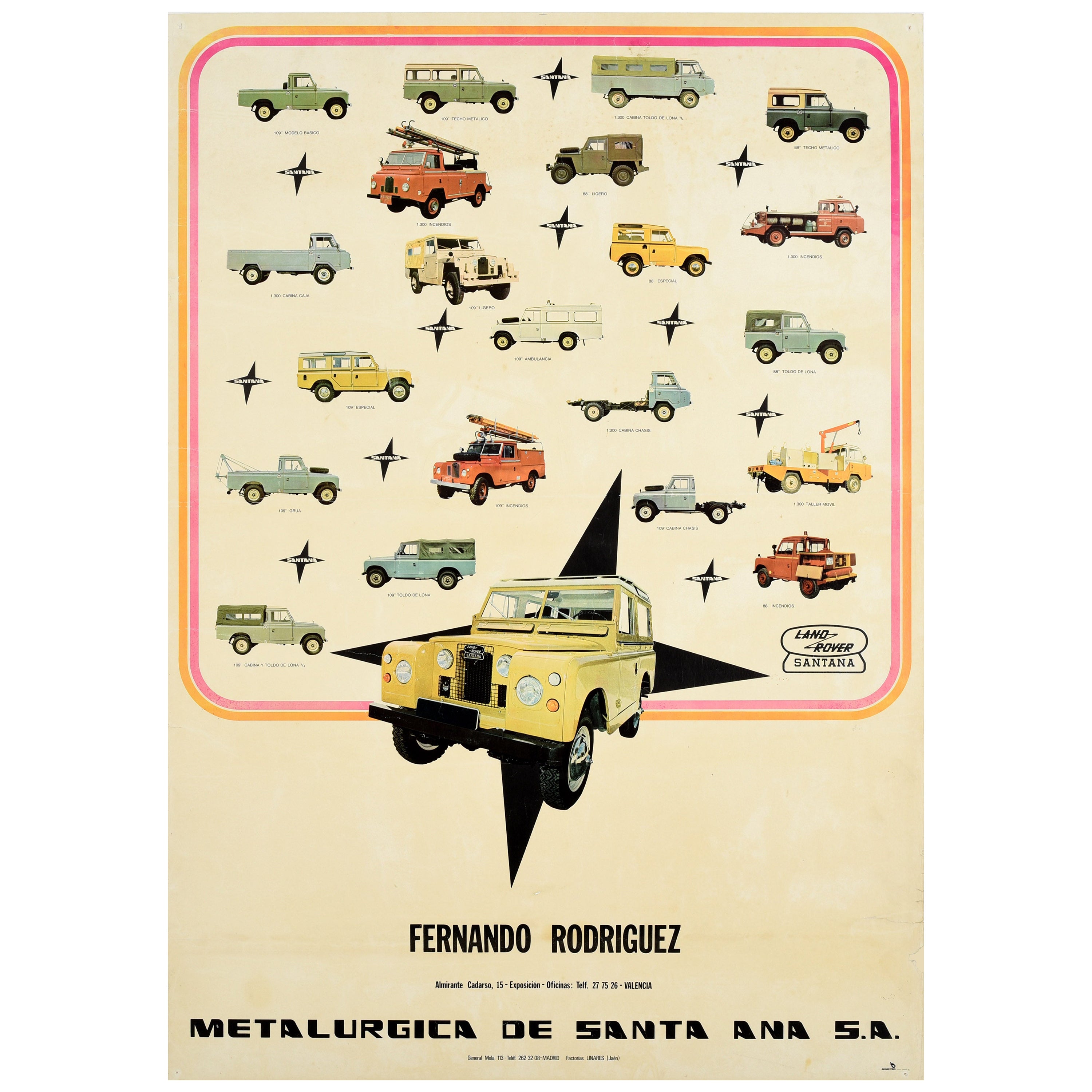 Original Vintage Advertising Poster Land Rover Series III Spain Santana Motor Co