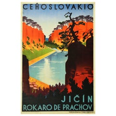Original Vintage Railway Poster Czechoslovakia Jicin Prachov Rocks Travel Art
