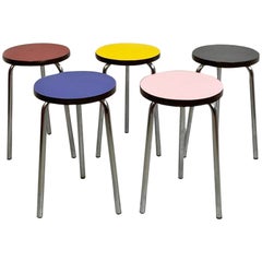 Italian Mid-Century Modern Colored Laminate and Steel Set of Five Stools, 1960s