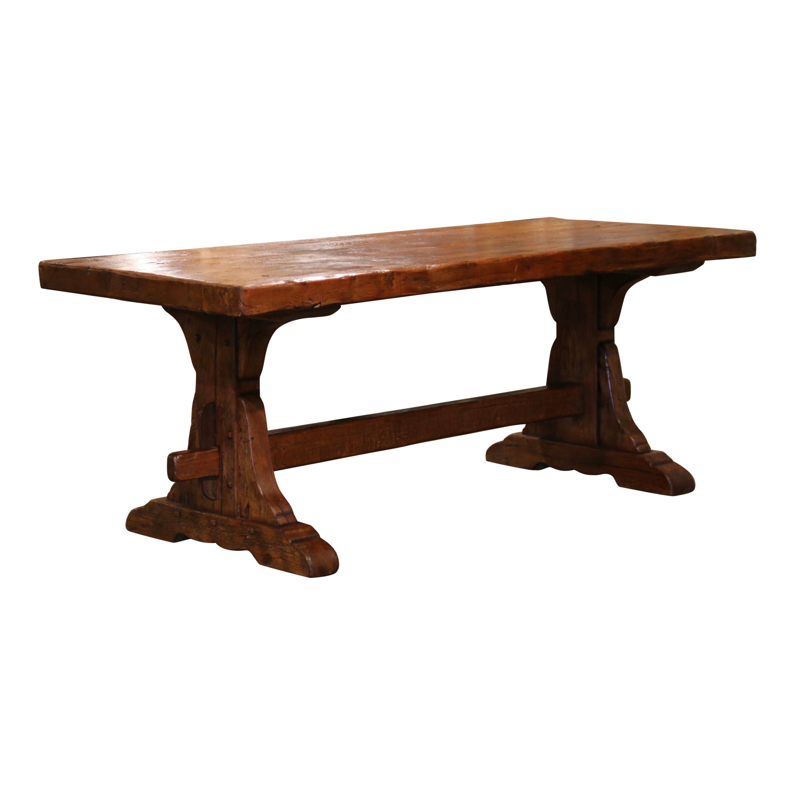 18th Century French Carved Oak Farm Trestle Table from Normandy