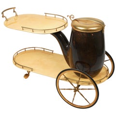 Trolley Serving Bar Cart "Pipe" in Goatskin and Brass by Aldo Tura, Italy 1960s
