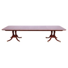 Baker Furniture Georgian Mahogany Double Pedestal Dining Table, Newly Refinished