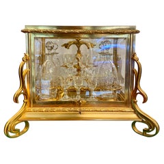 Antique French Gold Bronze & Cut Crystal Fitted Interior Cave À Liqueur, Ca 1885