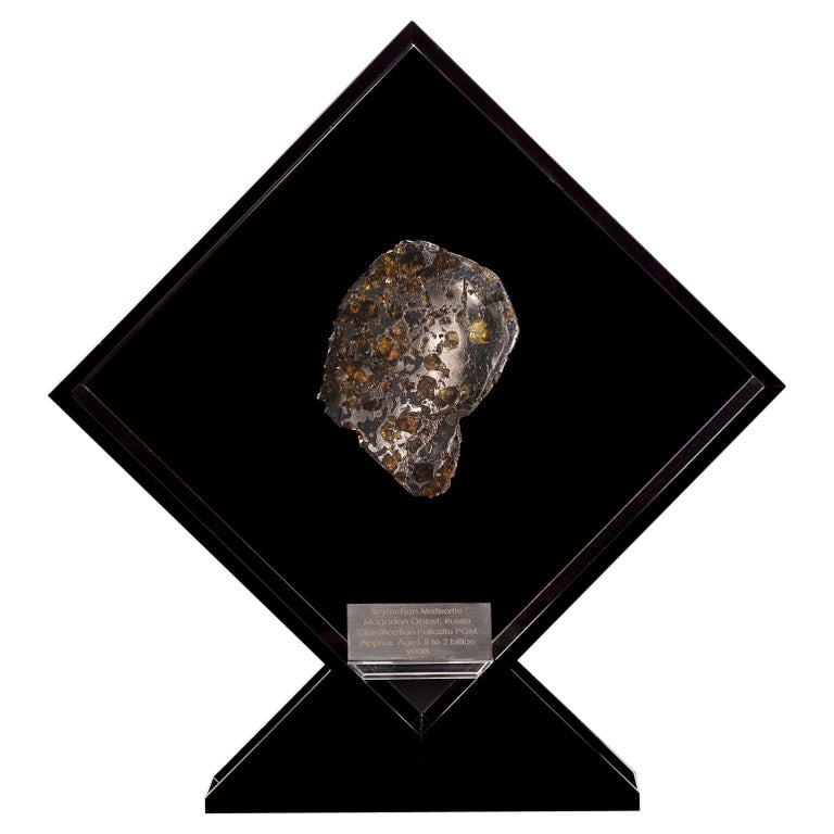 Original Design, Seymchan with Olivine Meteorite in a Black Acrylic Display For Sale