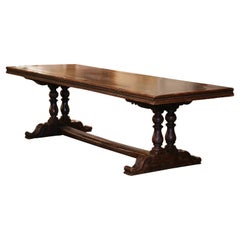 Vintage Mid-Century French Carved Walnut Trestle Dining Table from the Pyrenees