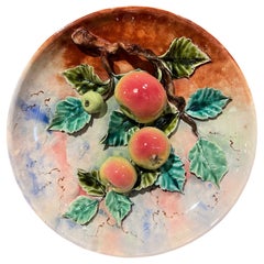 Antique 19th Century French Ceramic Barbotine Apple Wall Platter Attributed to Longchamp