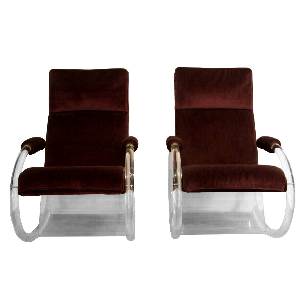 Mid-Century Modern Pair of Charles Hollis Jones Lucite Upholstered Rocking Chair