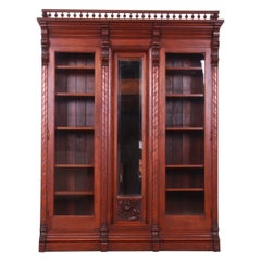 Antique Victorian Eastlake Carved Walnut Bookcase Cabinet, Circa 1880s