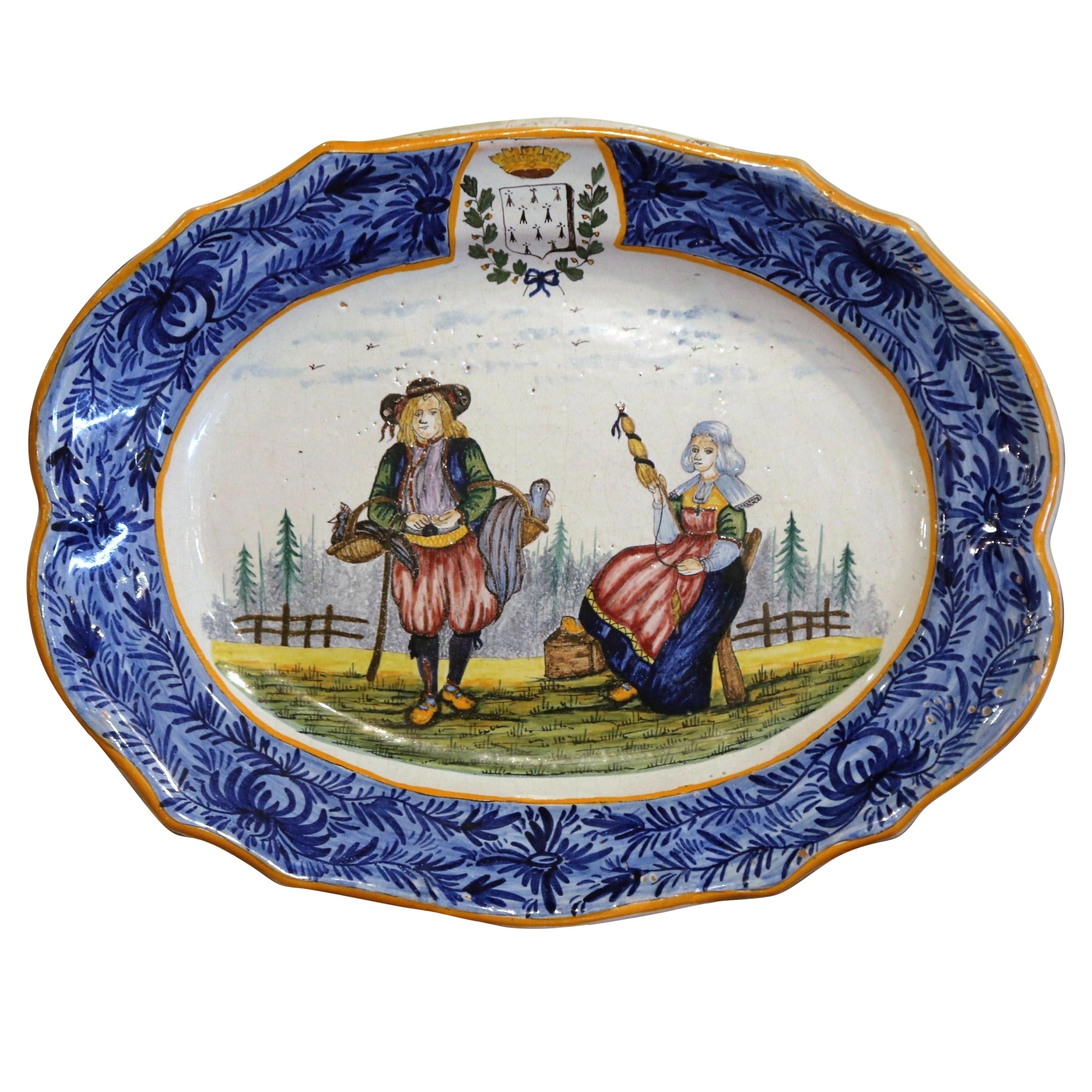 19th Century French Hand Painted Faience Quimper Wall Platter