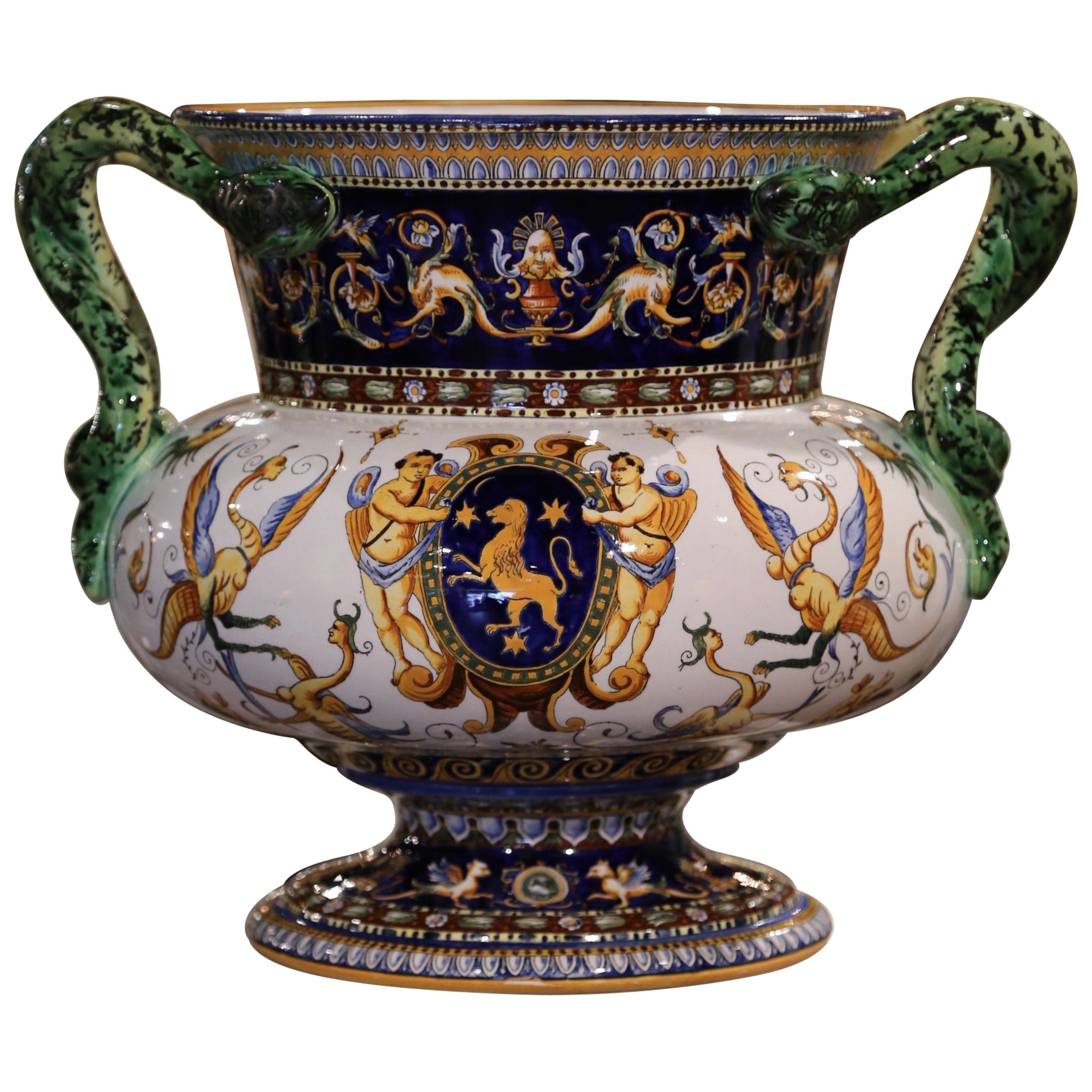 19th Century French Louis XV Hand Painted Porcelain Cache Pot from Gien For  Sale at 1stDibs