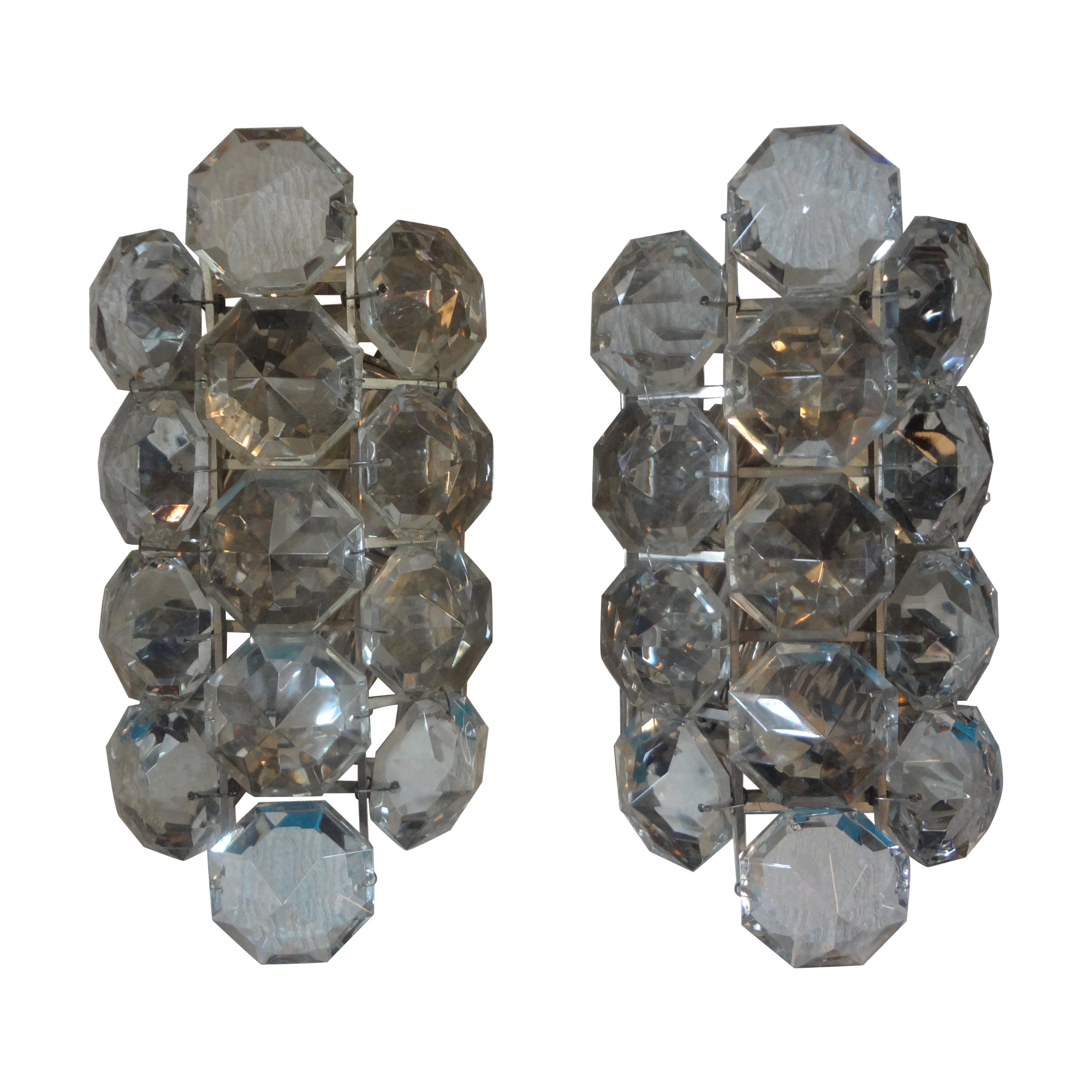 Pair Bagues Style French Crystal Gilt Wall Sconces at 1stDibs