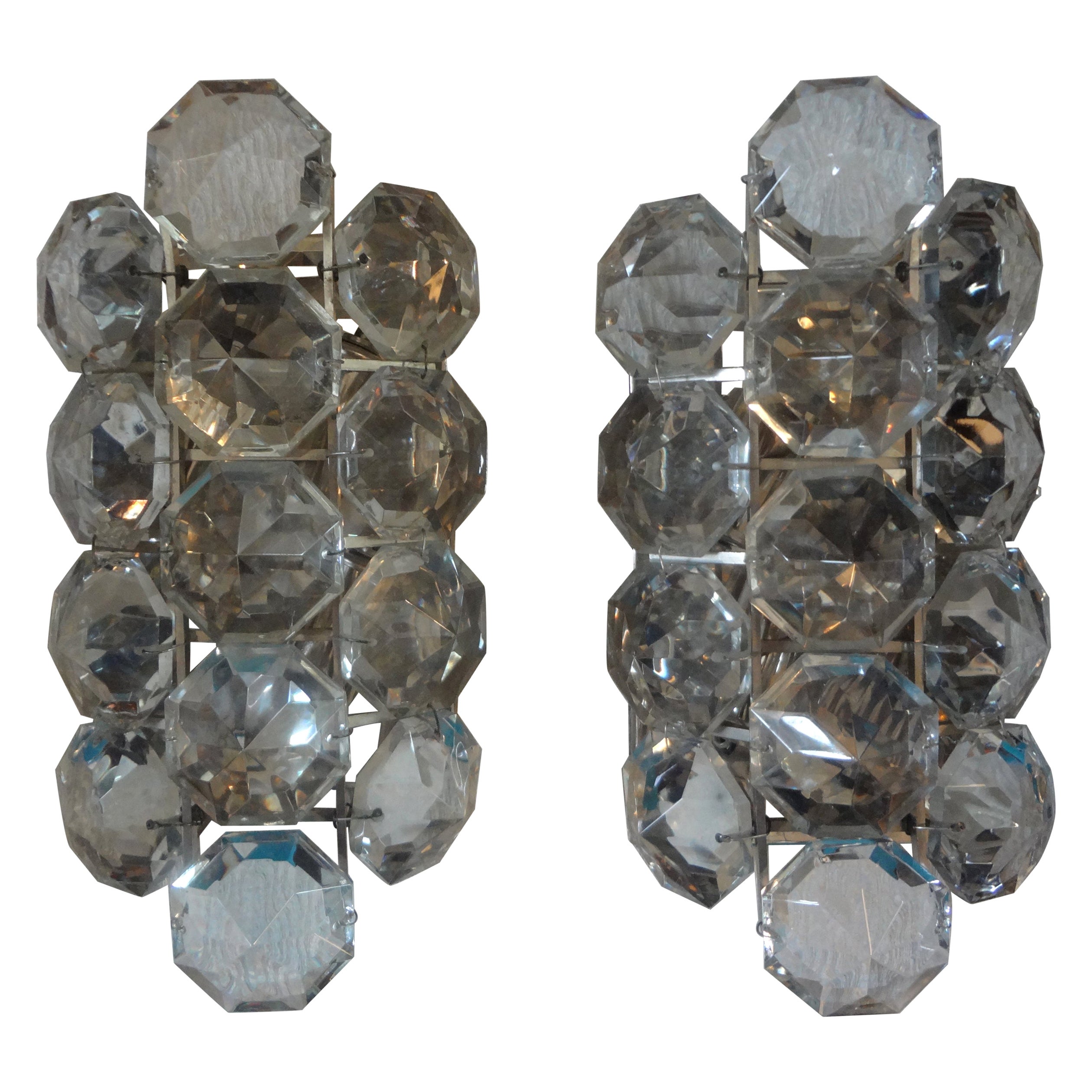 Pair of French Maison Bagues Crystal Prism Sconces