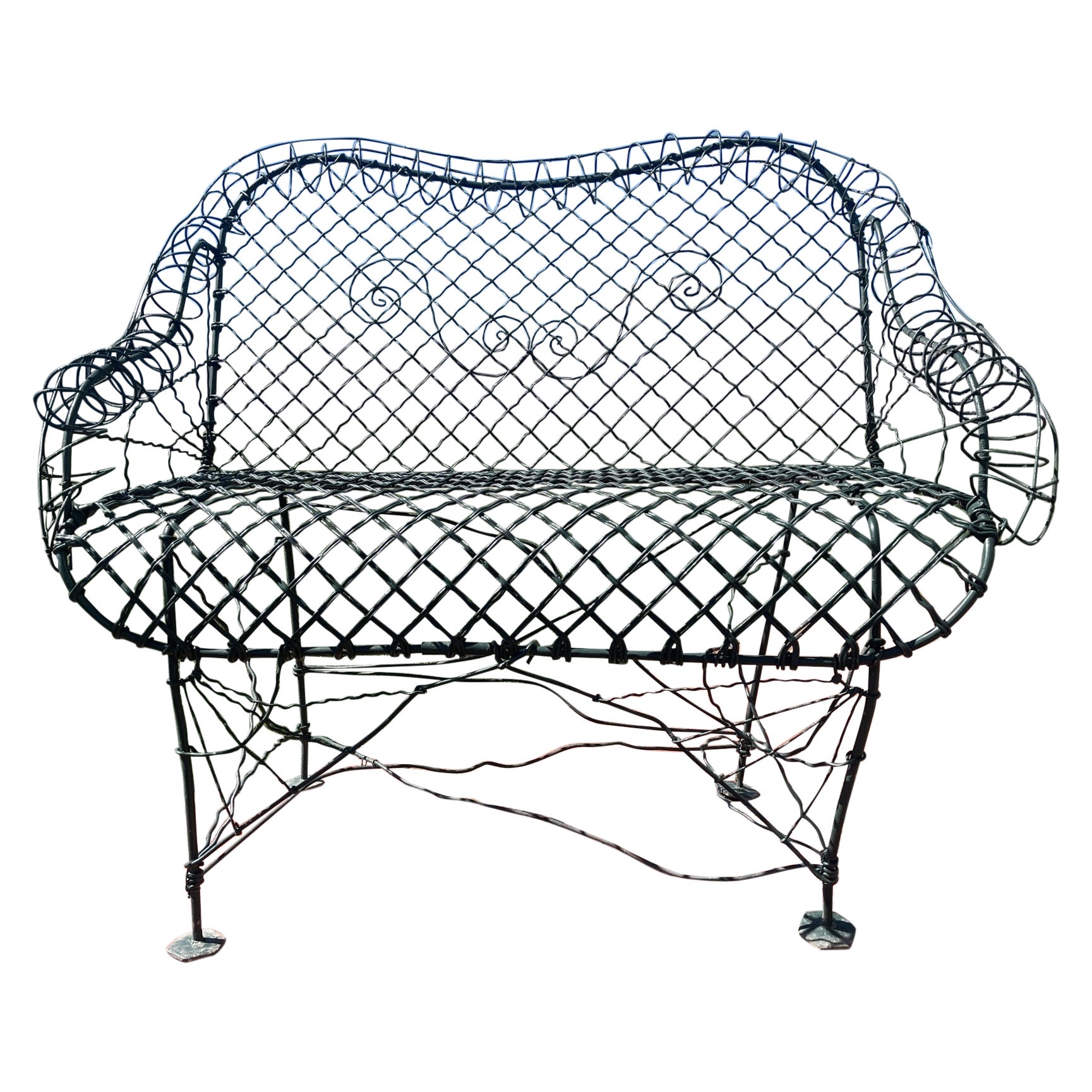 Fine Antique Victorian Wire "Double Scroll" Garden Bench, 1900 For Sale