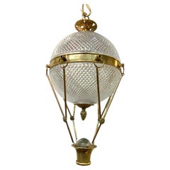 Italian Brass & Cut Glass Shade Hot Air Balloon Lantern / Pendant Light