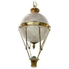 Vintage Italian Brass & Cut Glass Shade Hot Air Balloon Lantern / Pendant Light