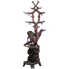 19th Century Rustic Black Forest Carved Walnut Coat Stand with Deer Base 7