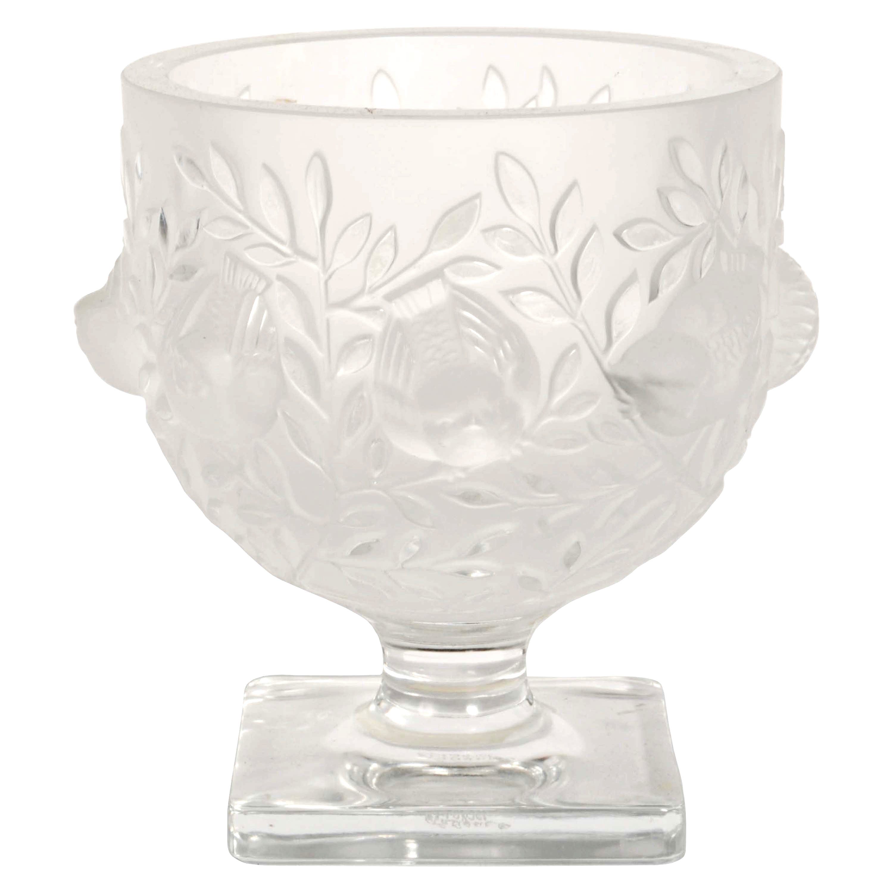 Vintage French Art Deco Style Lalique Elisabeth Crystal Glass Vase Coupe Signed For Sale