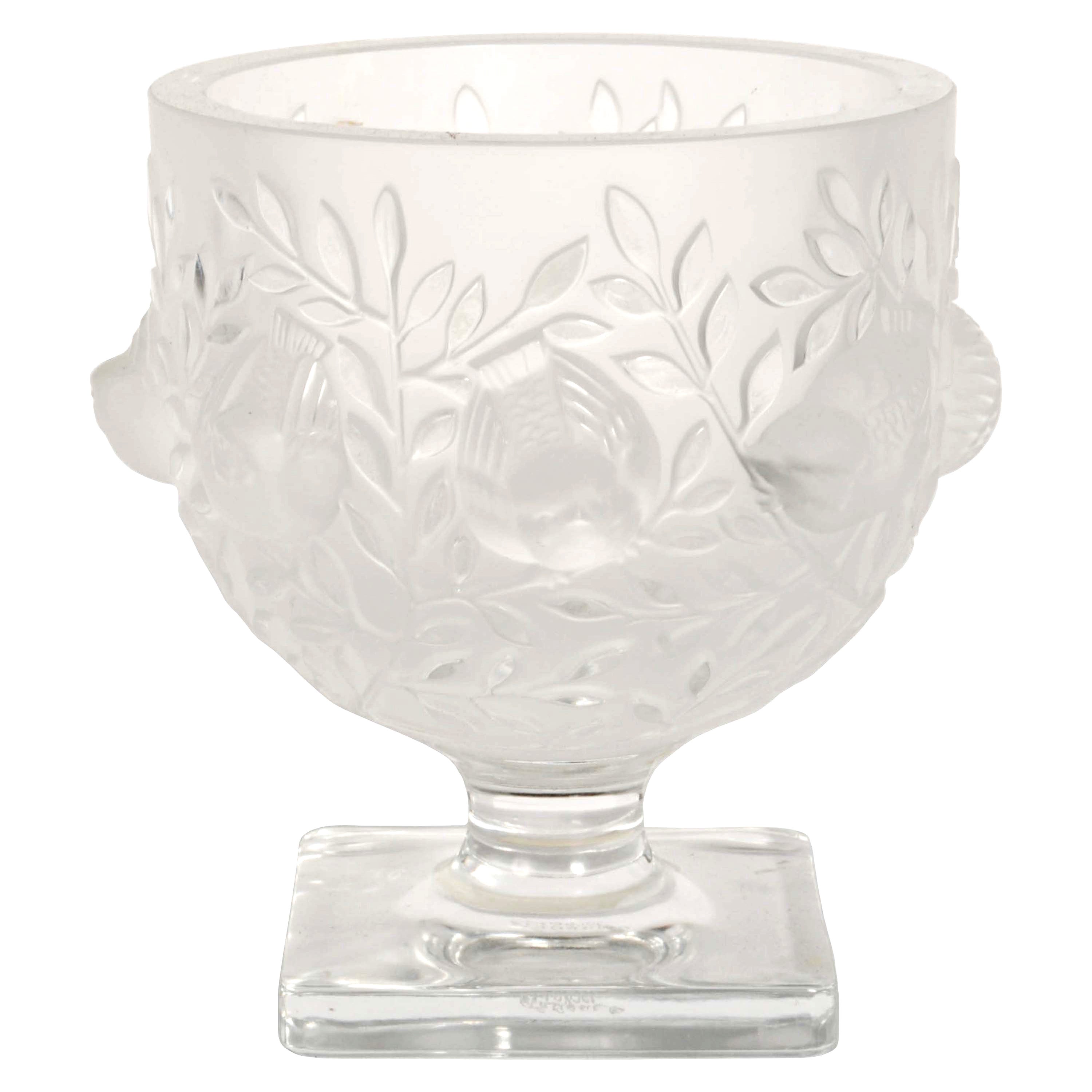 Vintage Francés Estilo Art Deco Lalique Elisabeth Jarrón de Cristal Coupe Firmado