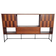 Checkered Walnut + Rosewood Wall Unit Cabinet by Stanley