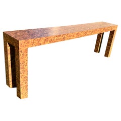 Vintage Milo Baughman Style Faux Burl Wood Laminated Parsons Console Table