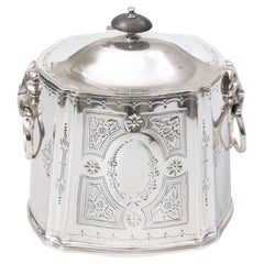 Antique English Silver Plate Tea Caddy Ram Handles