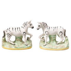 Pair of Antique English Staffordshire Zebras Figurines