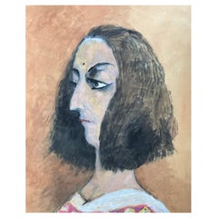 1960's French Portrait Brunette Stylish Lady Caricature