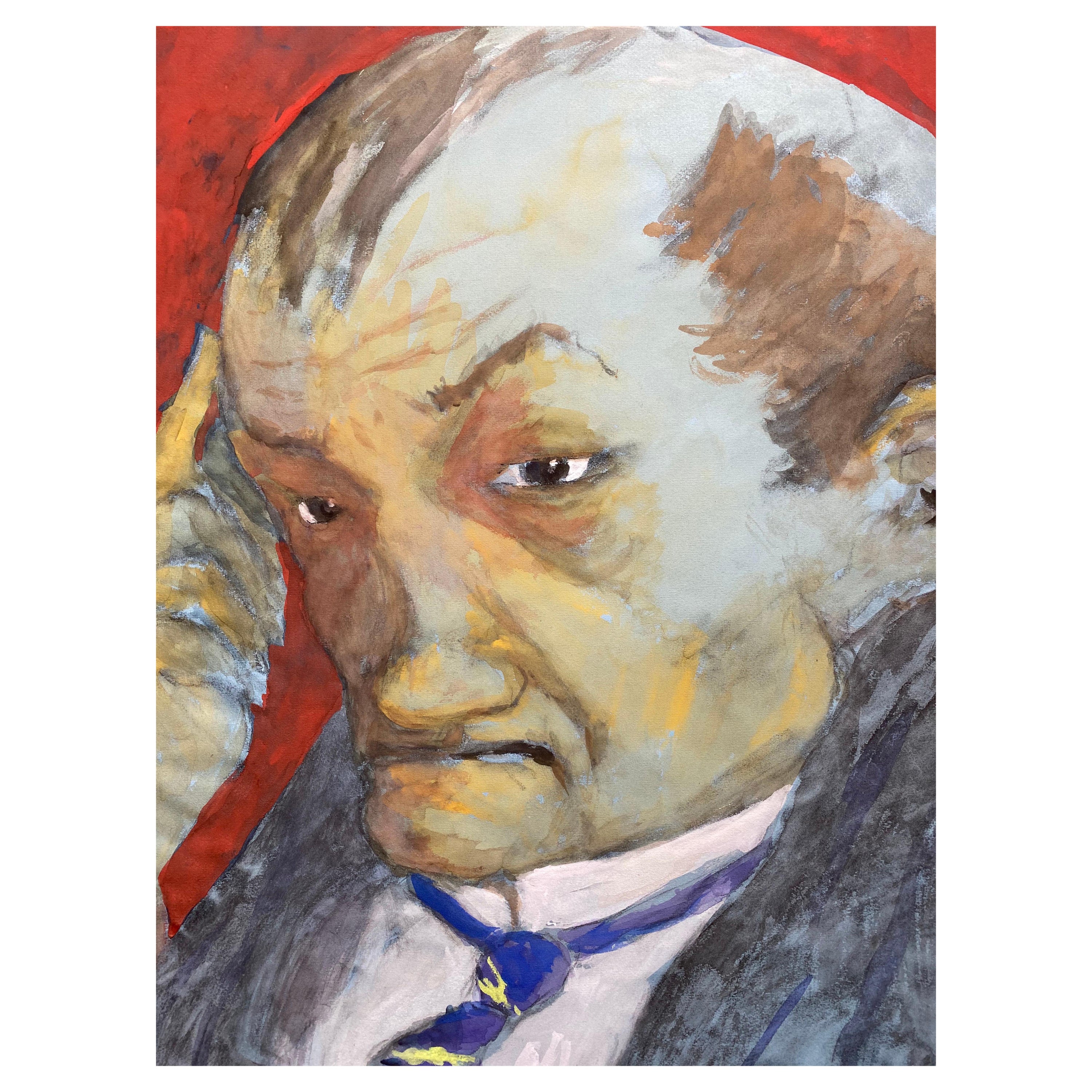 1960's French Portrait Gentleman in Deep Thought, Caricature For Sale