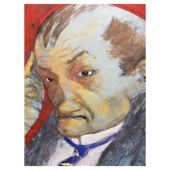 1960's French Portrait Gentleman in Deep Thought, Caricature