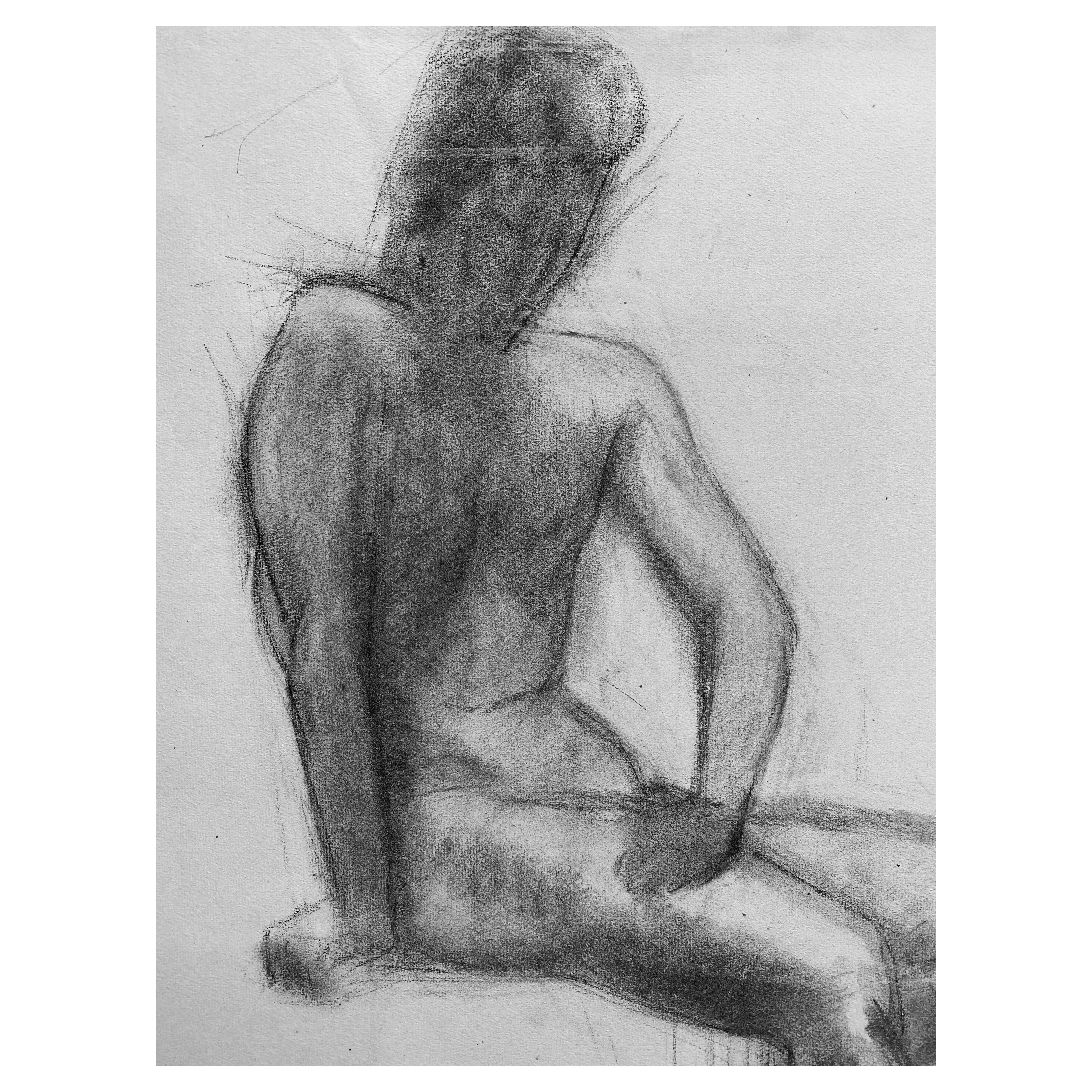 Mid 20th Century, French, Charcoal Drawing, Portrait of a Standing Nude Women