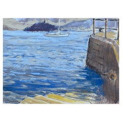 Mid 20th C. Irish Artist Watercolor Painting of Boats At Vigo Spain