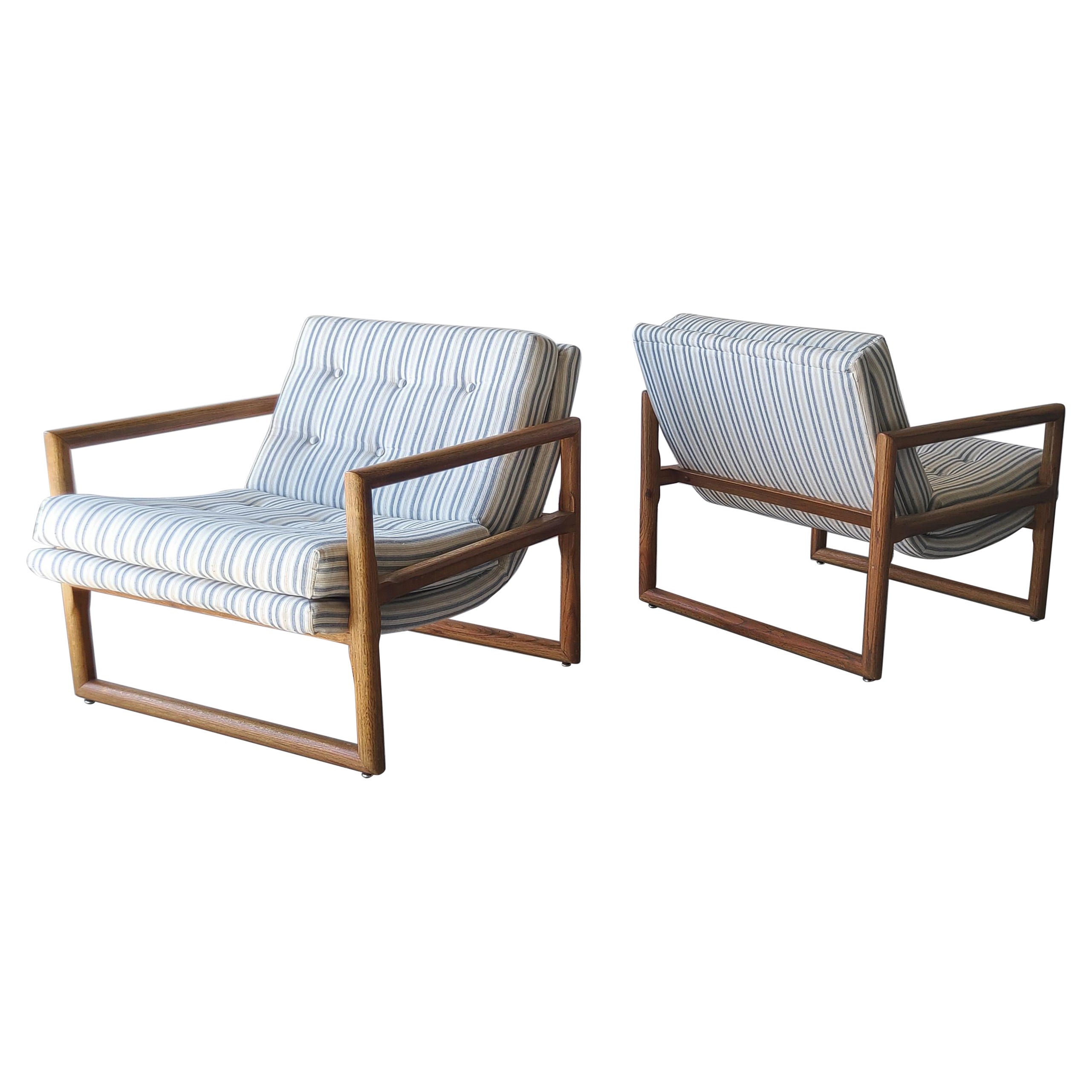 Midcentury Oak Scoop Cube Lounge Chairs in the Style of Milo Baughman