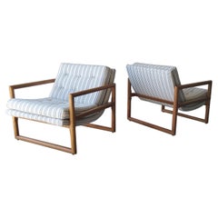 Midcentury Oak Scoop Cube Lounge Chairs by Milo Baughman