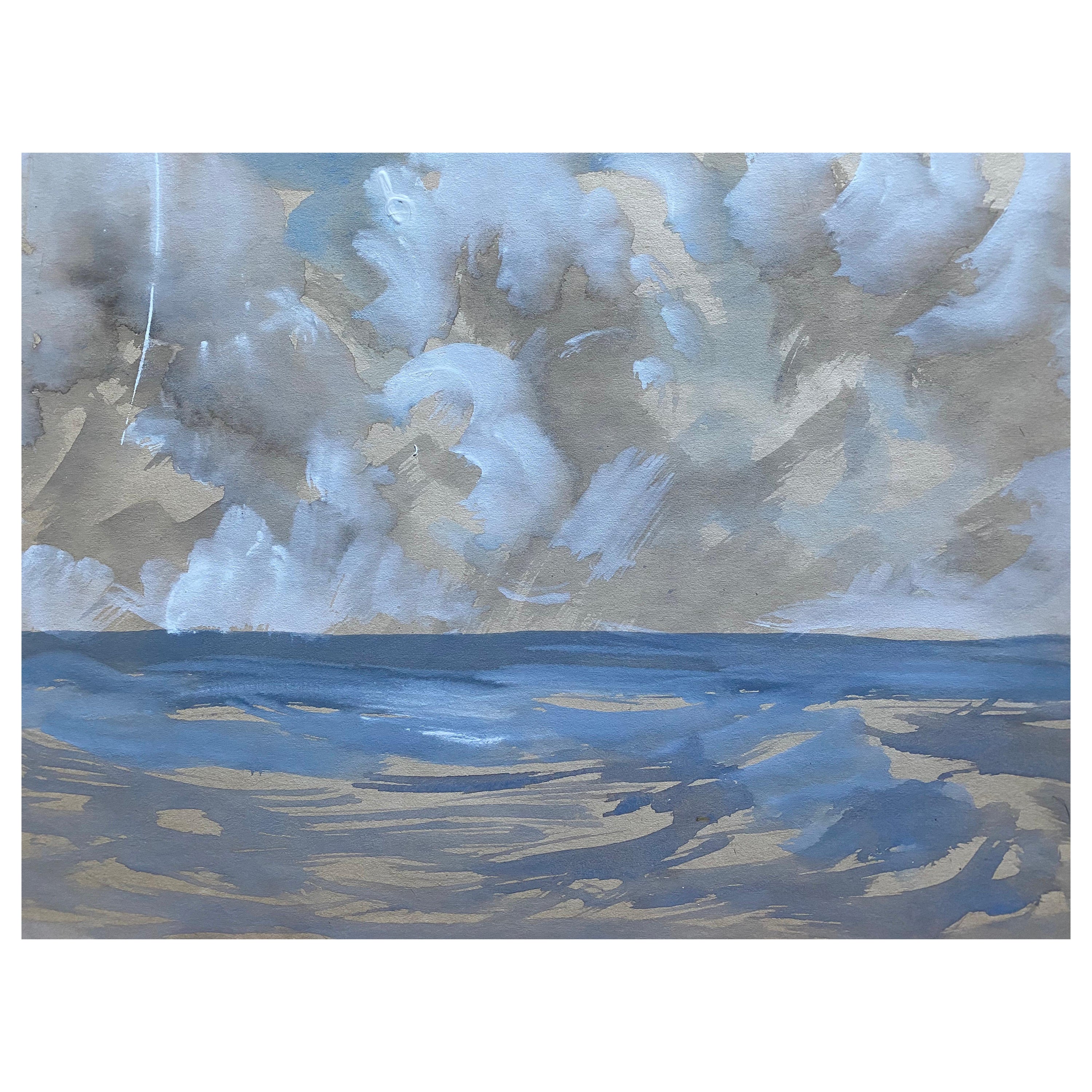 Mid 20th C. Irish Artist Watercolor Painting of Blue Sky Stormy Seascape For Sale