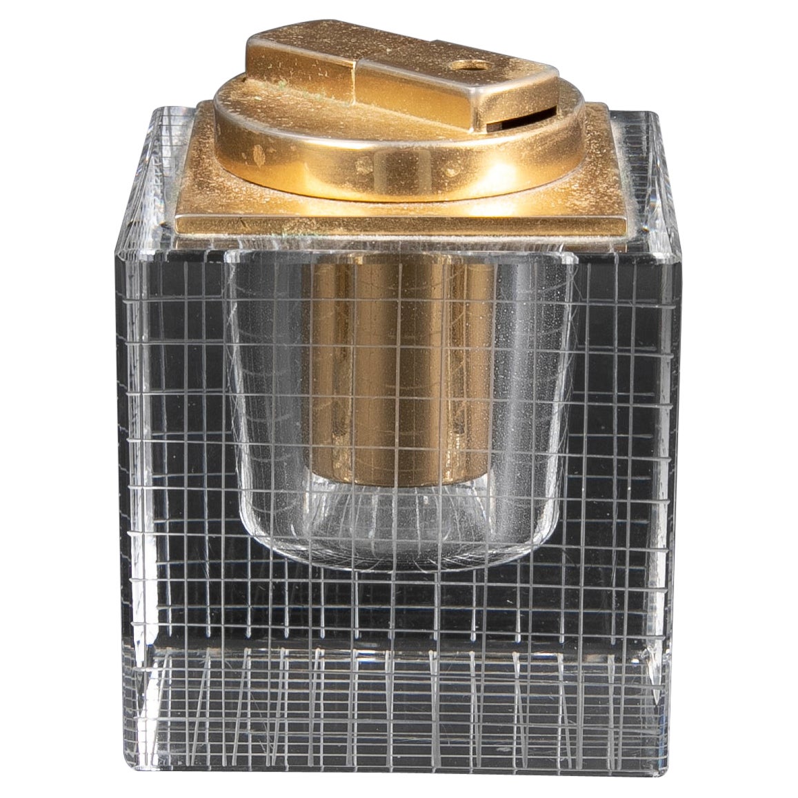 1970s Hand-Cut Crystal Lighter with Gilded Metal 